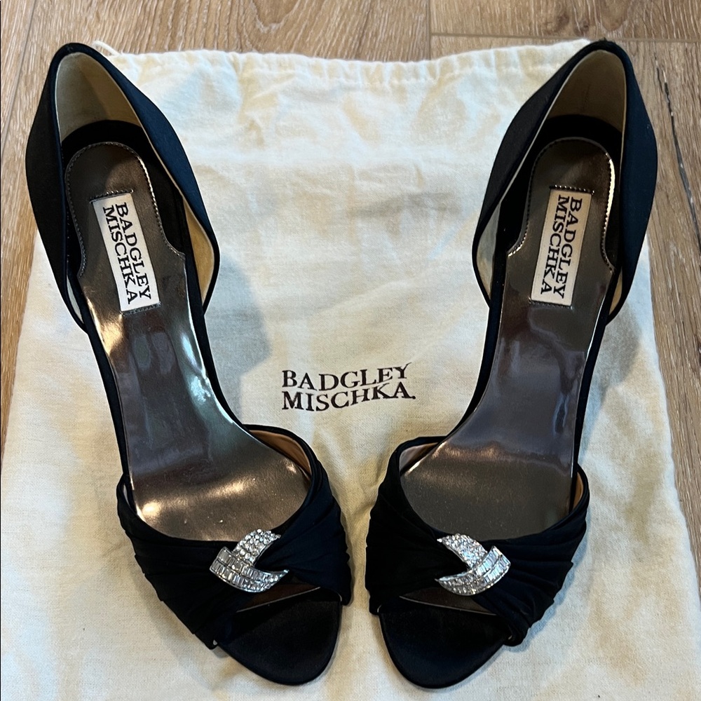 Badgley Mischka Black Heels with Crystal Accent
